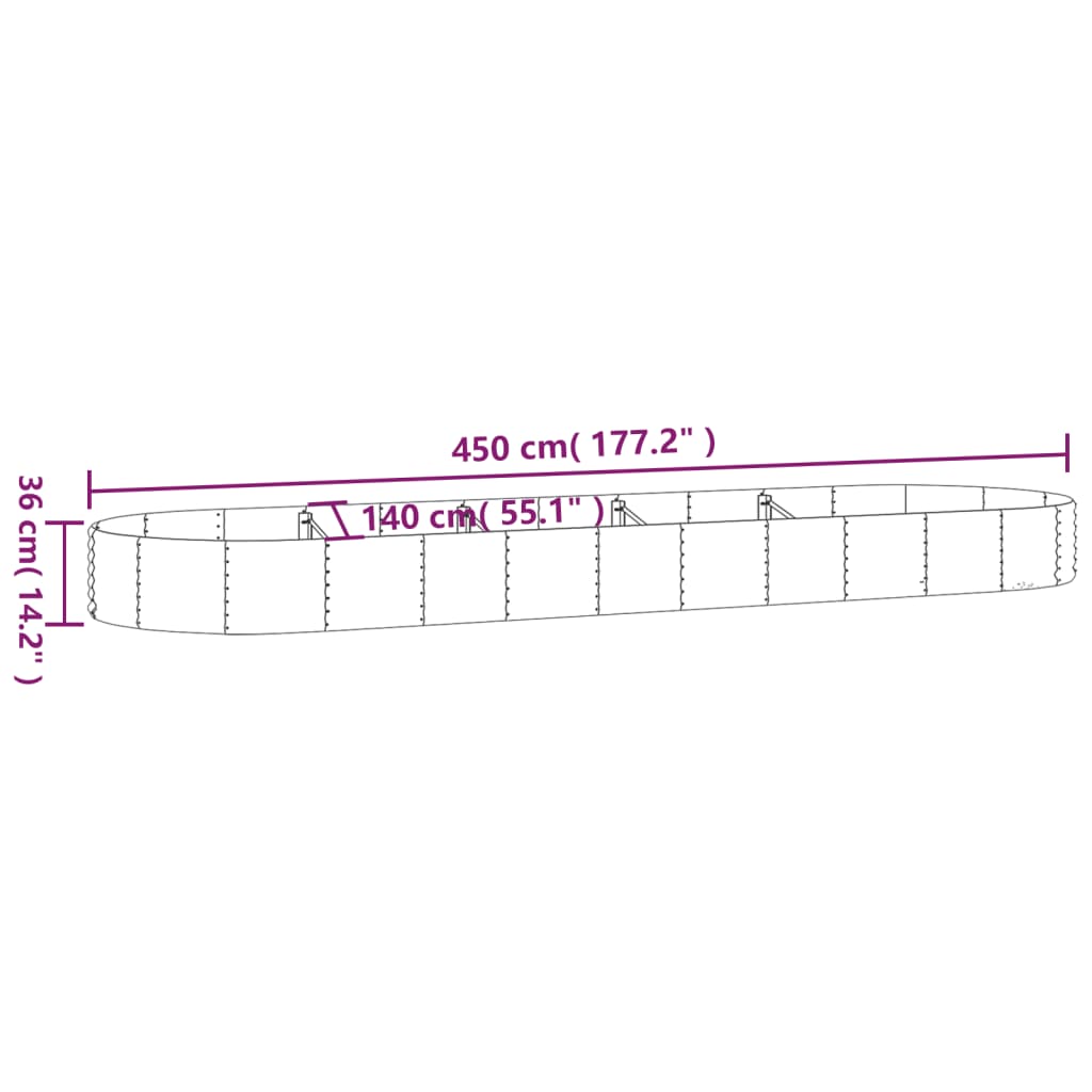 vidaXL Strat înălțat grădină 450x140x36 cm oțel galvanizat