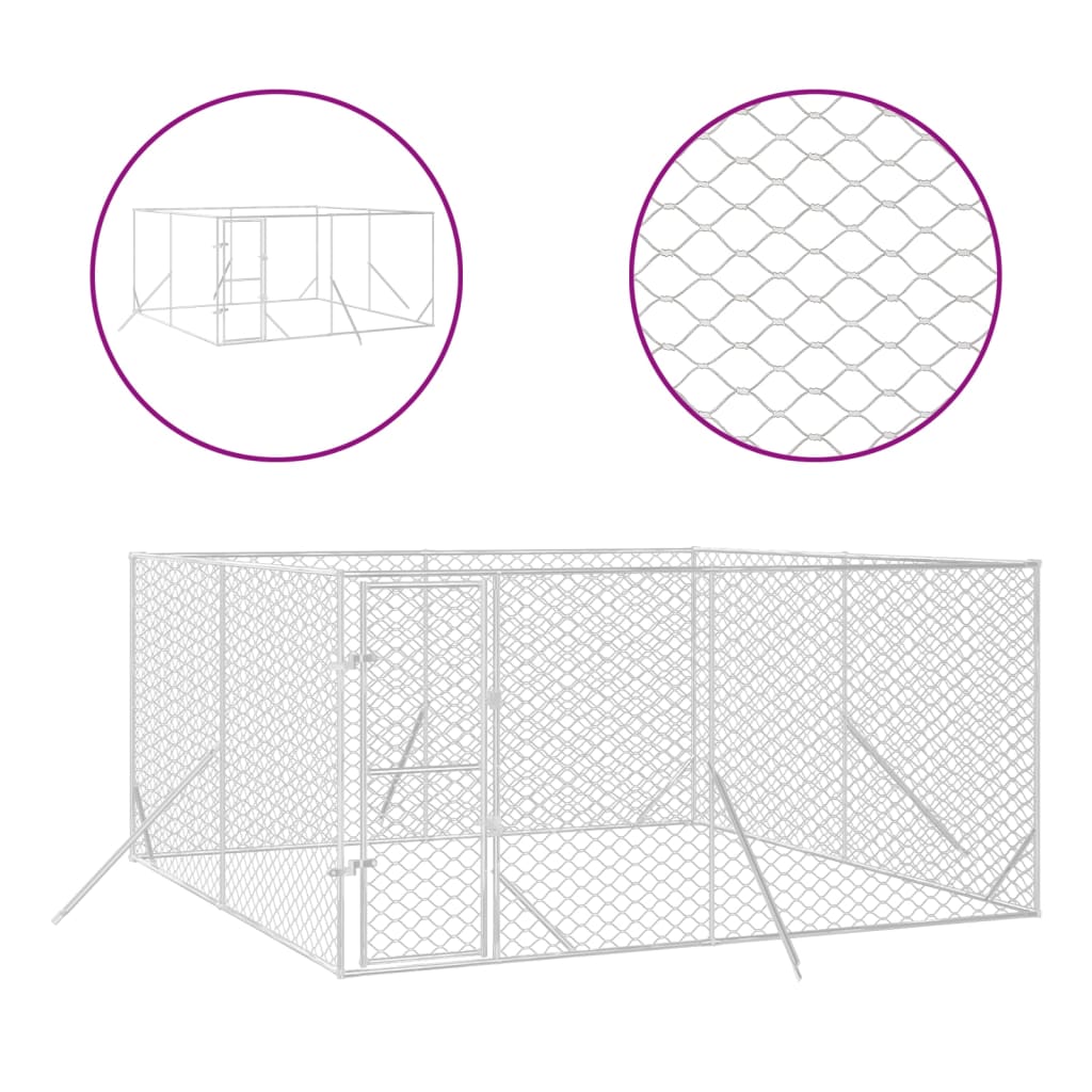 vidaXL Padoc de exterior pentru câini argintiu 4x4x2 m oțel galvanizat vidaXL Padoc de exterior pentru câini argintiu 4x4x2 m oțel galvanizat