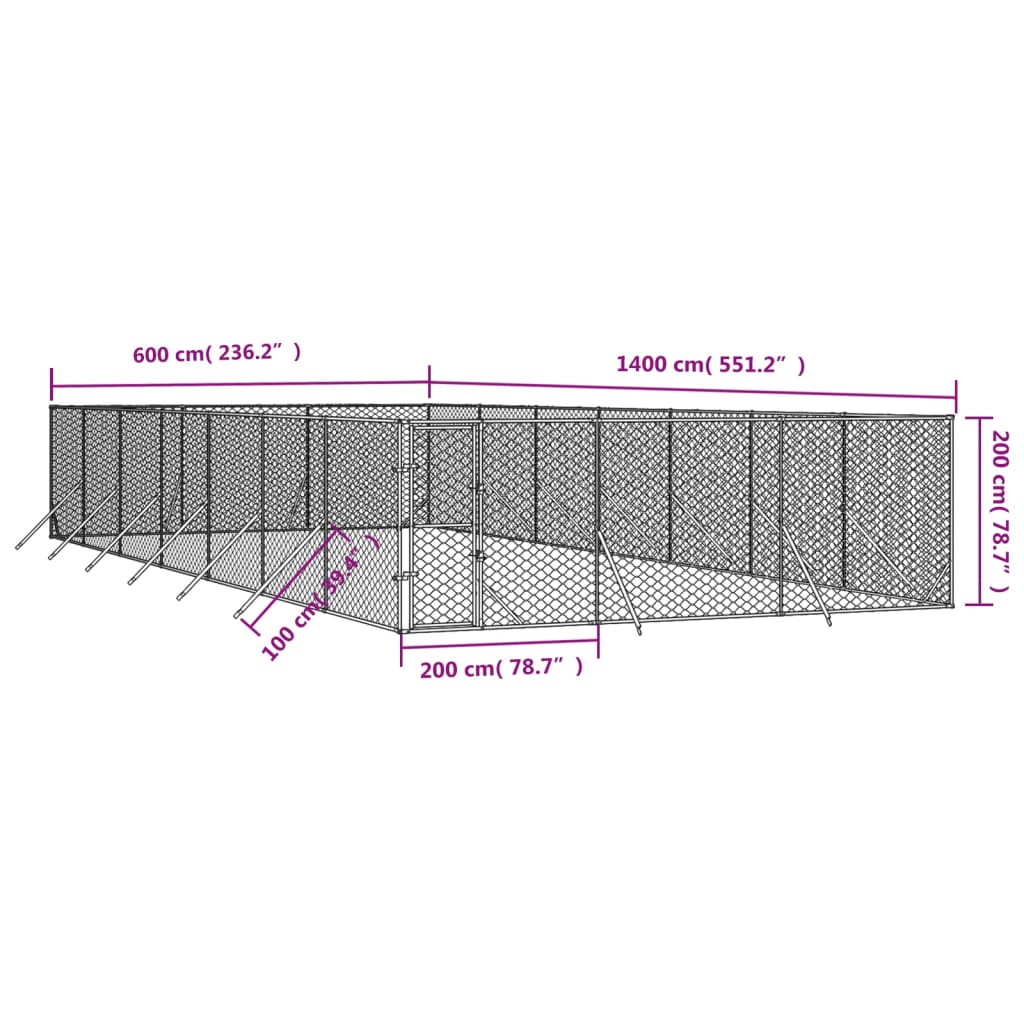 vidaXL Padoc de exterior pentru câini argintiu 6x14x2m oțel galvanizat vidaXL Padoc de exterior pentru câini argintiu 6x14x2m oțel galvanizat