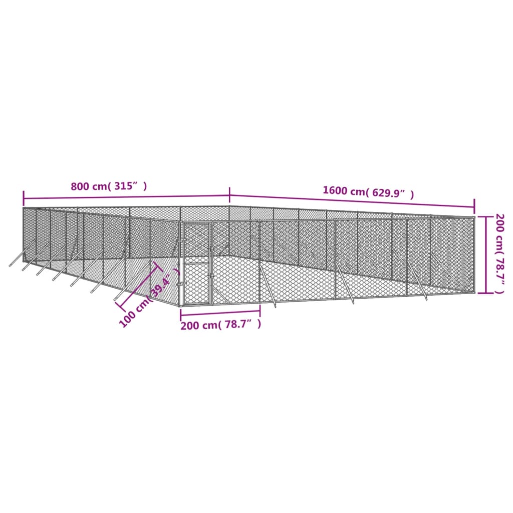 vidaXL Padoc de exterior pentru câini argintiu 8x16x2m oțel galvanizat vidaXL Padoc de exterior pentru câini argintiu 8x16x2m oțel galvanizat