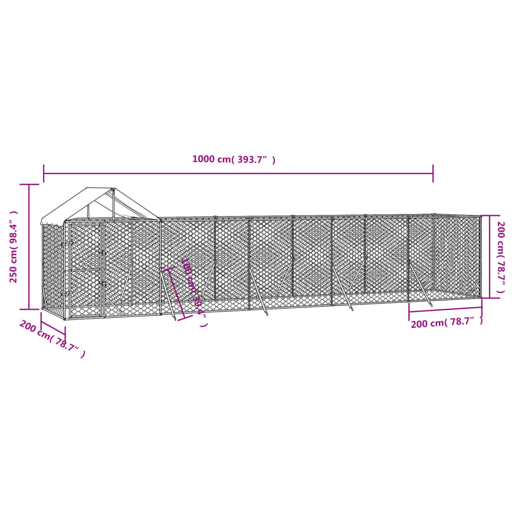 vidaXL Padoc exterior cu acoperiș argintiu 10x2x2,5 m oțel galvanizat