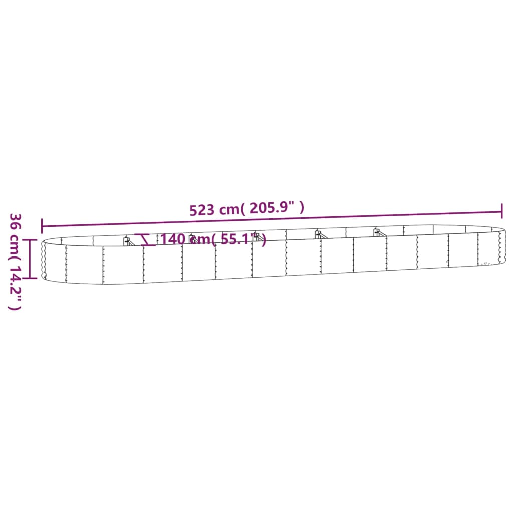 vidaXL Strat înălțat grădină 523x140x36 cm oțel vopsit electrostatic