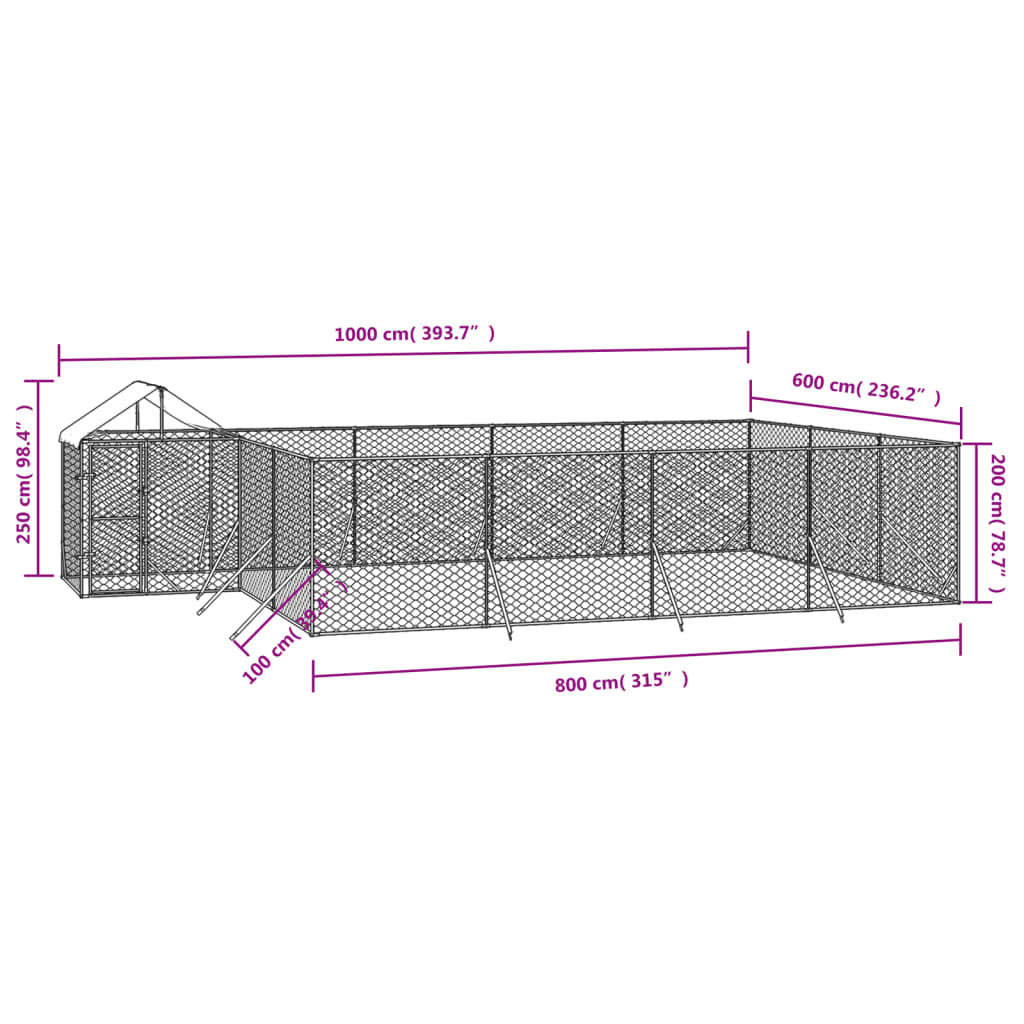 vidaXL Padoc exterior cu acoperiș argintiu 10x6x2,5 m oțel galvanizat