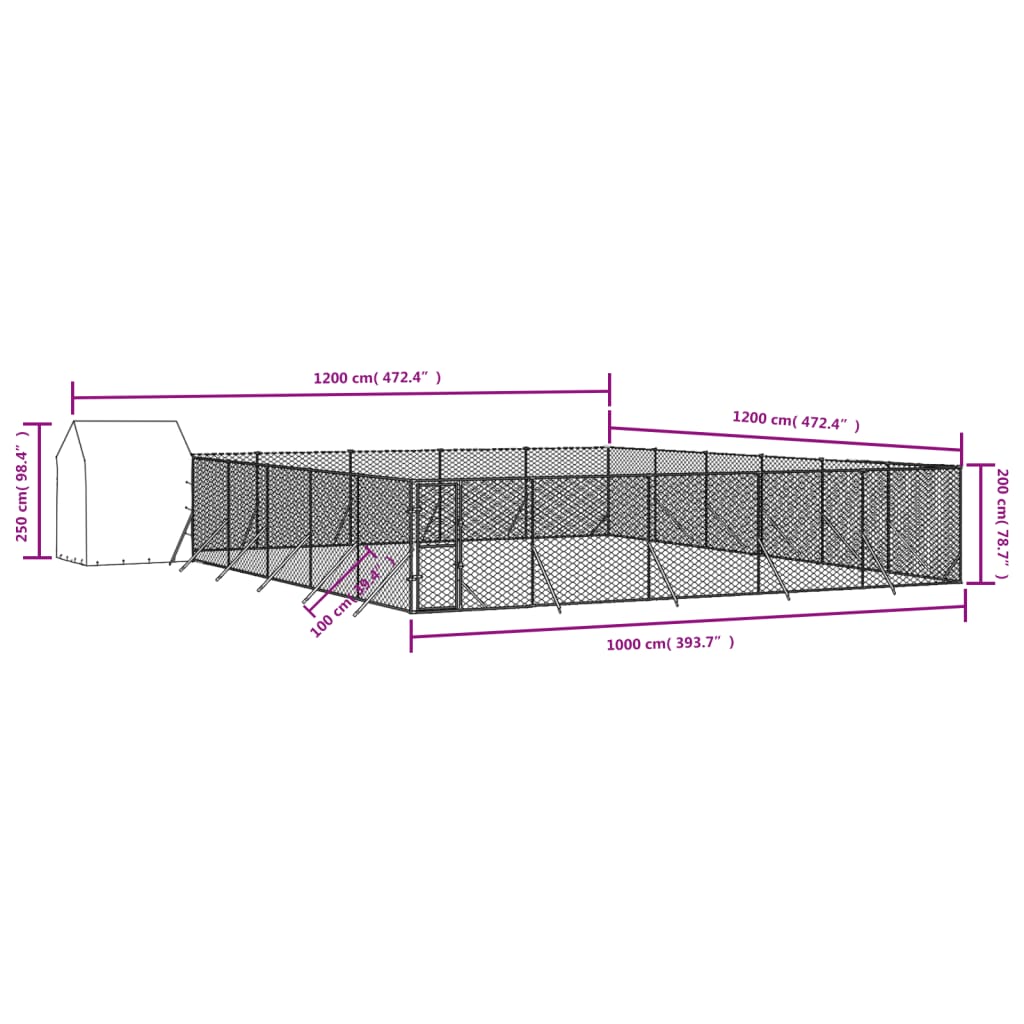 vidaXL Padoc exterior cu acoperiș argintiu 12x12x2,5 m oțel galvanizat