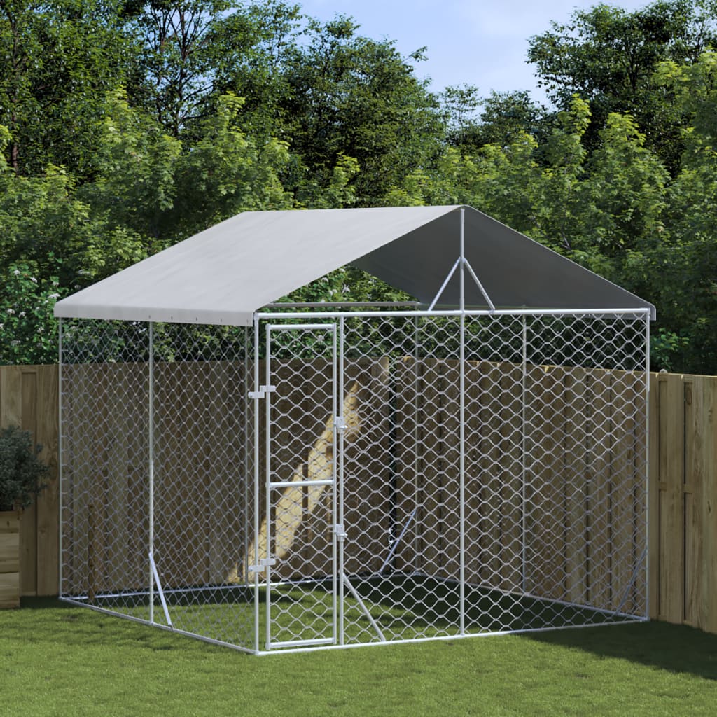 vidaXL Padoc de exterior cu acoperiș argintiu 3x3x2,5m oțel galvanizat vidaXL Padoc de exterior cu acoperiș argintiu 3x3x2,5m oțel galvanizat