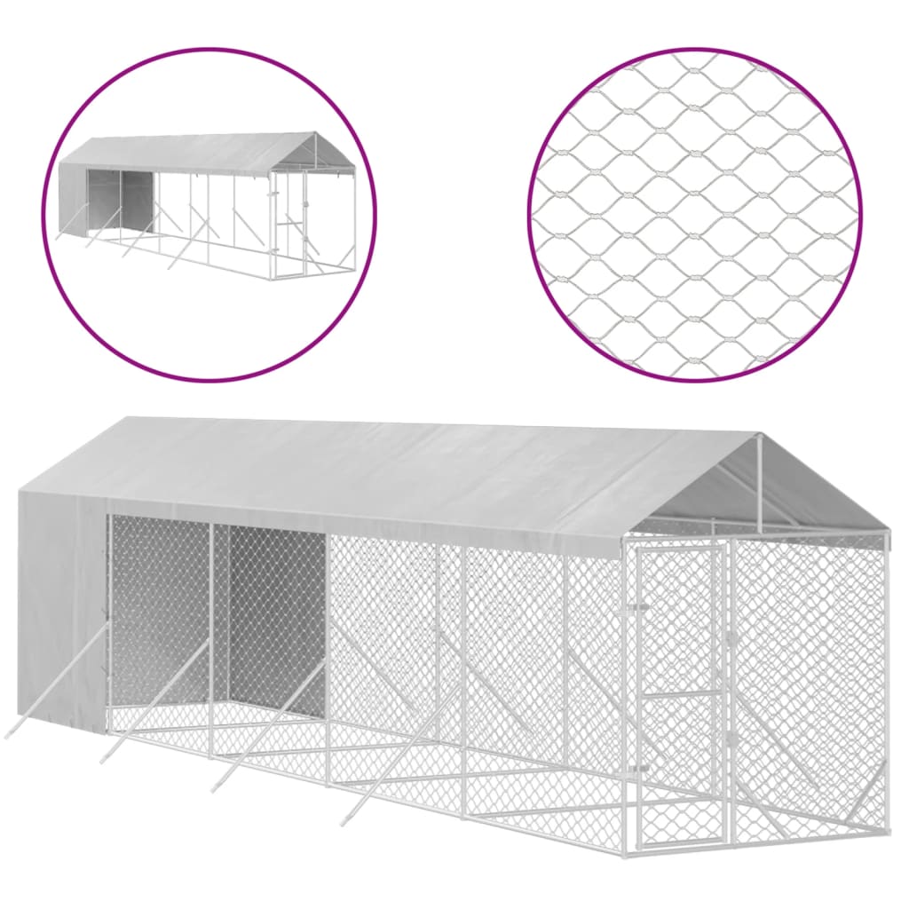 vidaXL Padoc exterior cu acoperiș argintiu 2x10x2,5 m oțel galvanizat