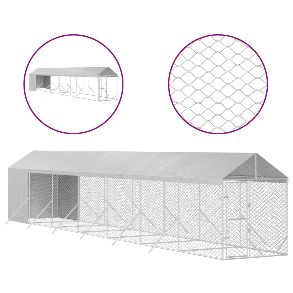 vidaXL Padoc exterior cu acoperiș argintiu 2x14x2,5 m oțel galvanizat