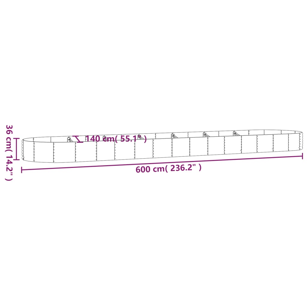 vidaXL Strat înălțat grădină 600x140x36 cm oțel galvanizat
