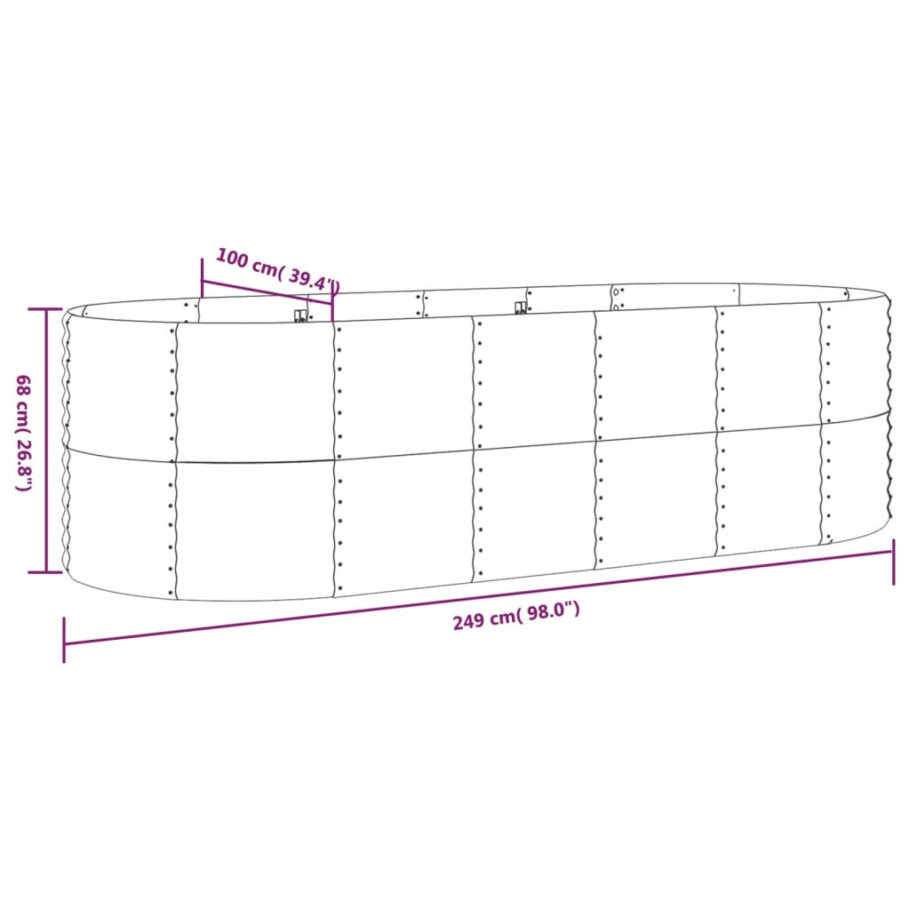 vidaXL Strat înălțat grădină 249x100x68 cm oțel galvanizat