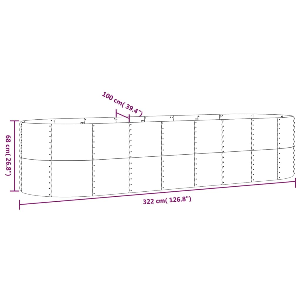 vidaXL Strat înălțat grădină 322x100x68 cm oțel galvanizat