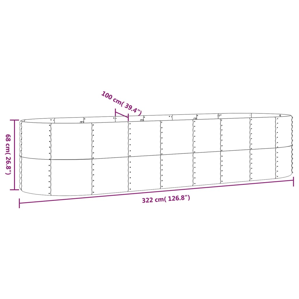 vidaXL Strat înălțat grădină 322x100x68 cm oțel galvanizat