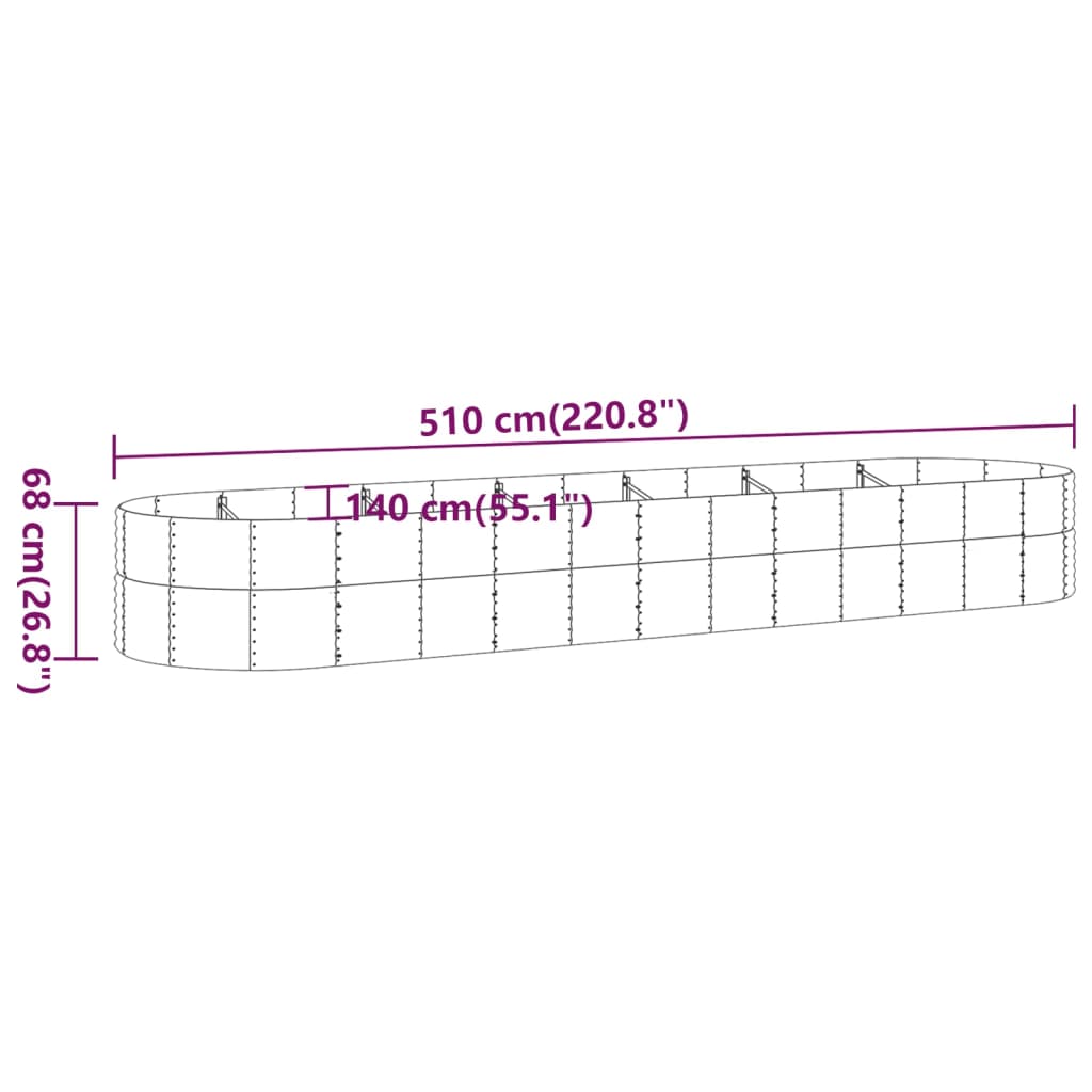 vidaXL Jardinieră argintiu 510x140x68 cm oțel vopsit electrostatic vidaXL Jardinieră argintiu 510x140x68 cm oțel vopsit electrostatic