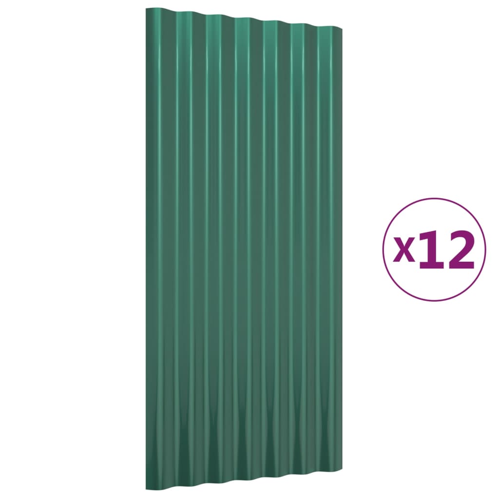 vidaXL Panouri de acoperiș 12 buc. oțel galvanizat verde 80x36 cm