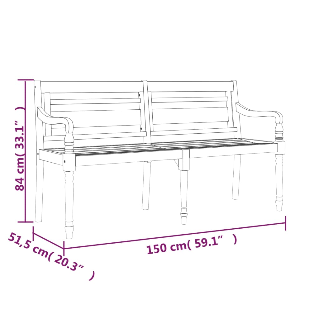 vidaXL Bancă Batavia, 150 cm, lemn masiv de tec vidaXL Bancă Batavia, 150 cm, lemn masiv de tec