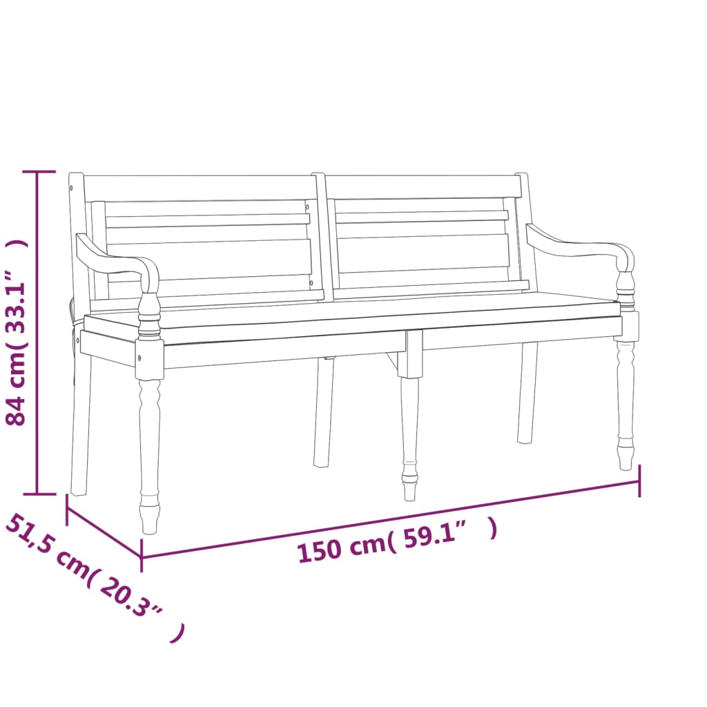 vidaXL Bancă Batavia cu pernă roșie, 150 cm, lemn masiv de tec vidaXL Bancă Batavia cu pernă roșie, 150 cm, lemn masiv de tec
