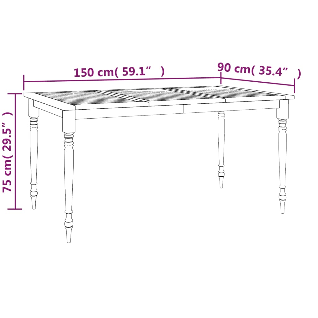 vidaXL Masa Batavia, 150x90x75 cm, lemn masiv de tec vidaXL Masa Batavia, 150x90x75 cm, lemn masiv de tec