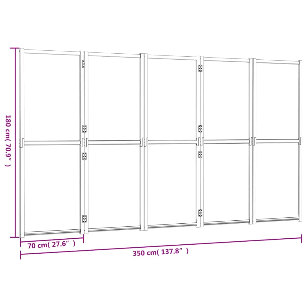 vidaXL Paravan de cameră cu 5 panouri, negru, 350x180 cm vidaXL Paravan de cameră cu 5 panouri, negru, 350x180 cm