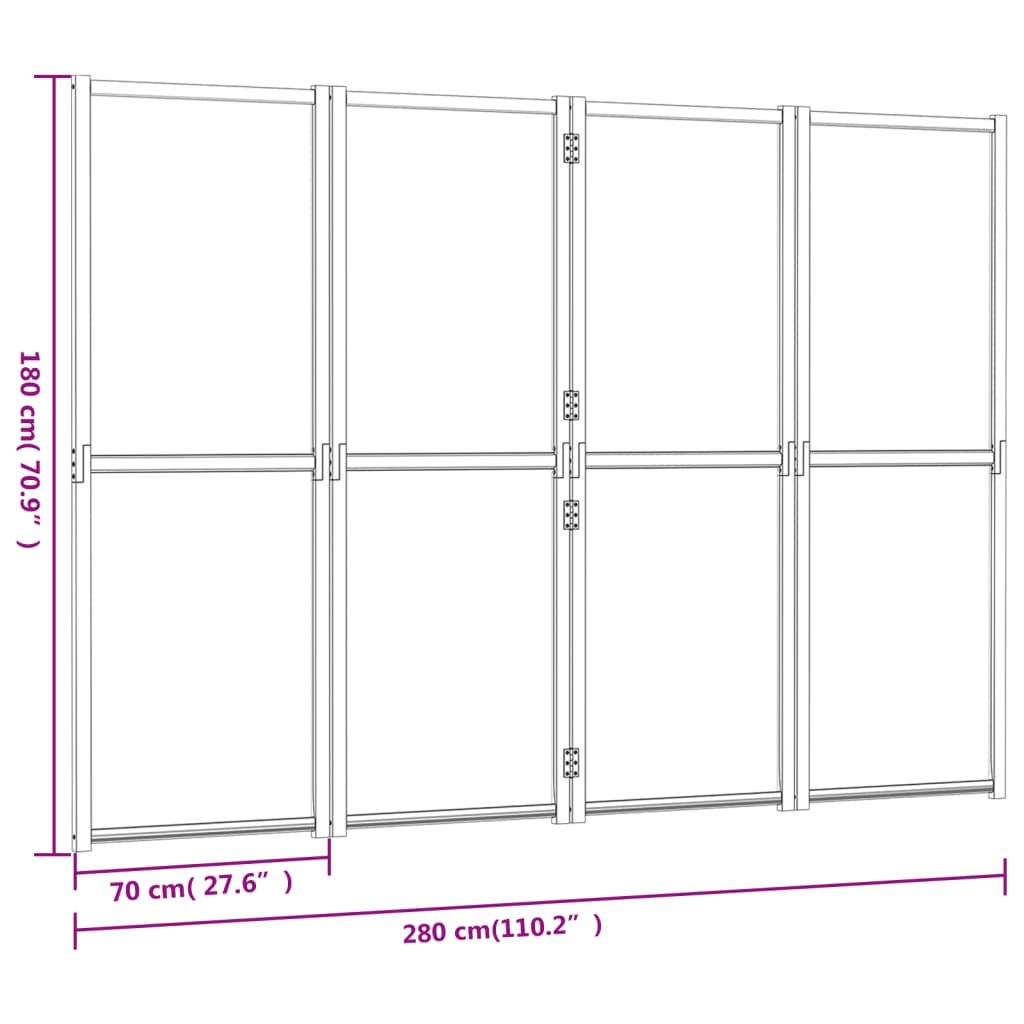 vidaXL Paravan de cameră cu 4 panouri, alb crem, 280x180 cm vidaXL Paravan de cameră cu 4 panouri, alb crem, 280x180 cm
