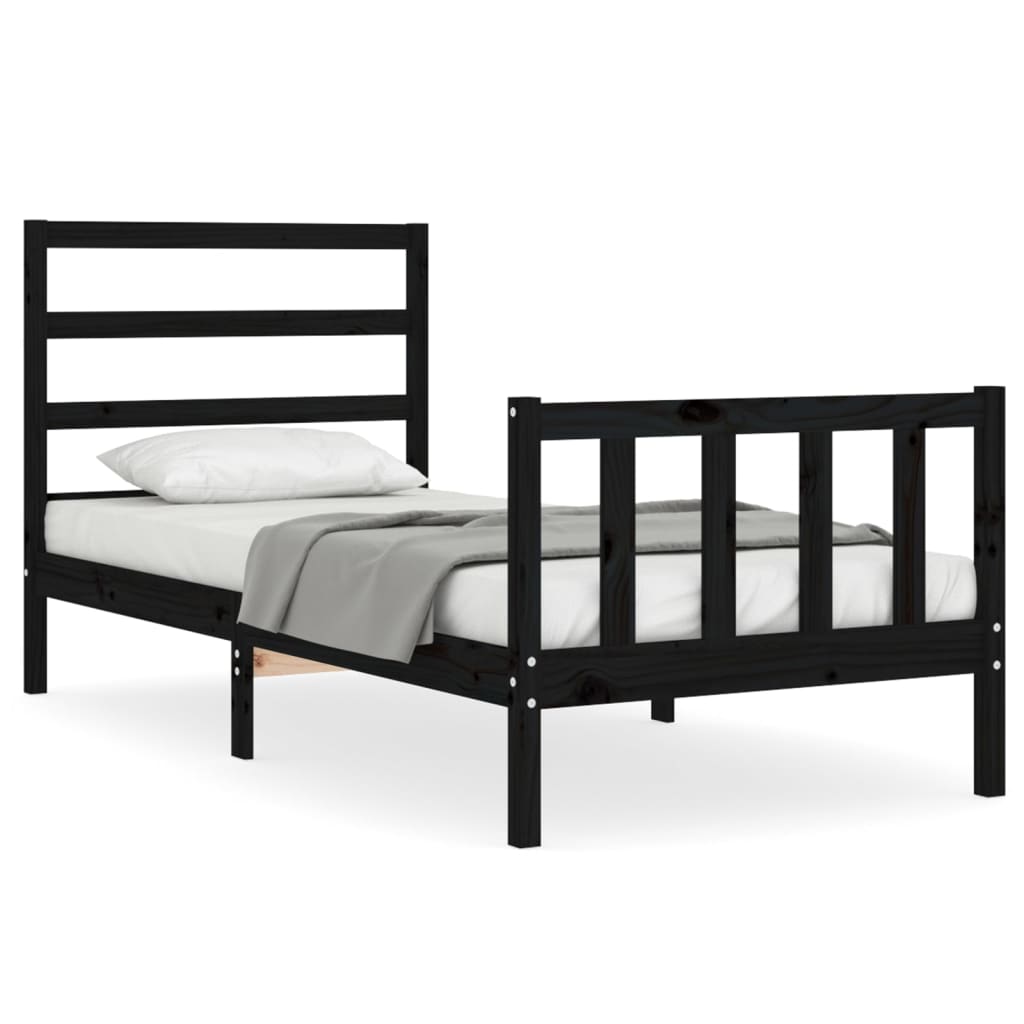 vidaXL Cadru de pat cu tăblie Small Single, negru, lemn masiv vidaXL Cadru de pat cu tăblie Small Single, negru, lemn masiv