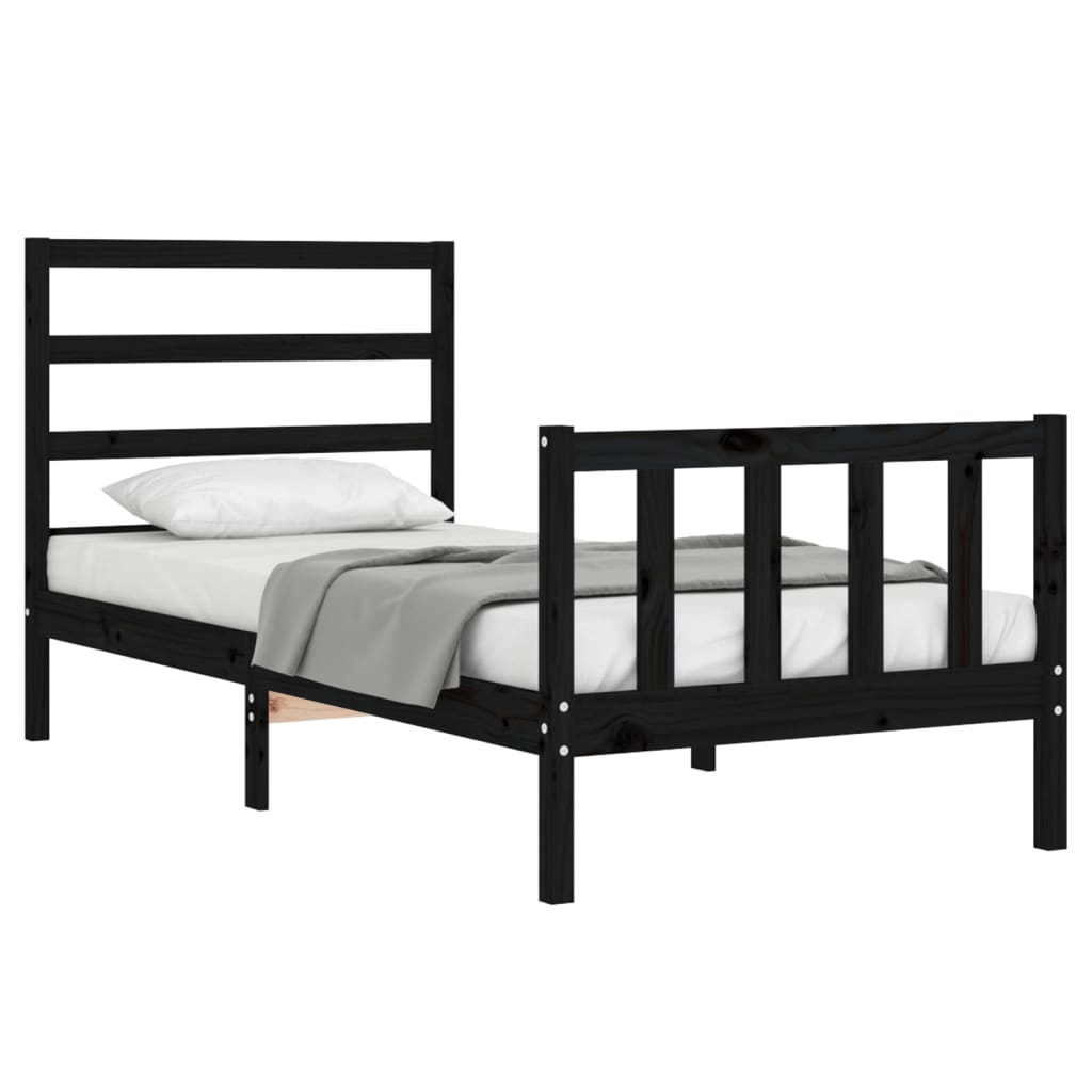 vidaXL Cadru de pat cu tăblie Small Single, negru, lemn masiv vidaXL Cadru de pat cu tăblie Small Single, negru, lemn masiv