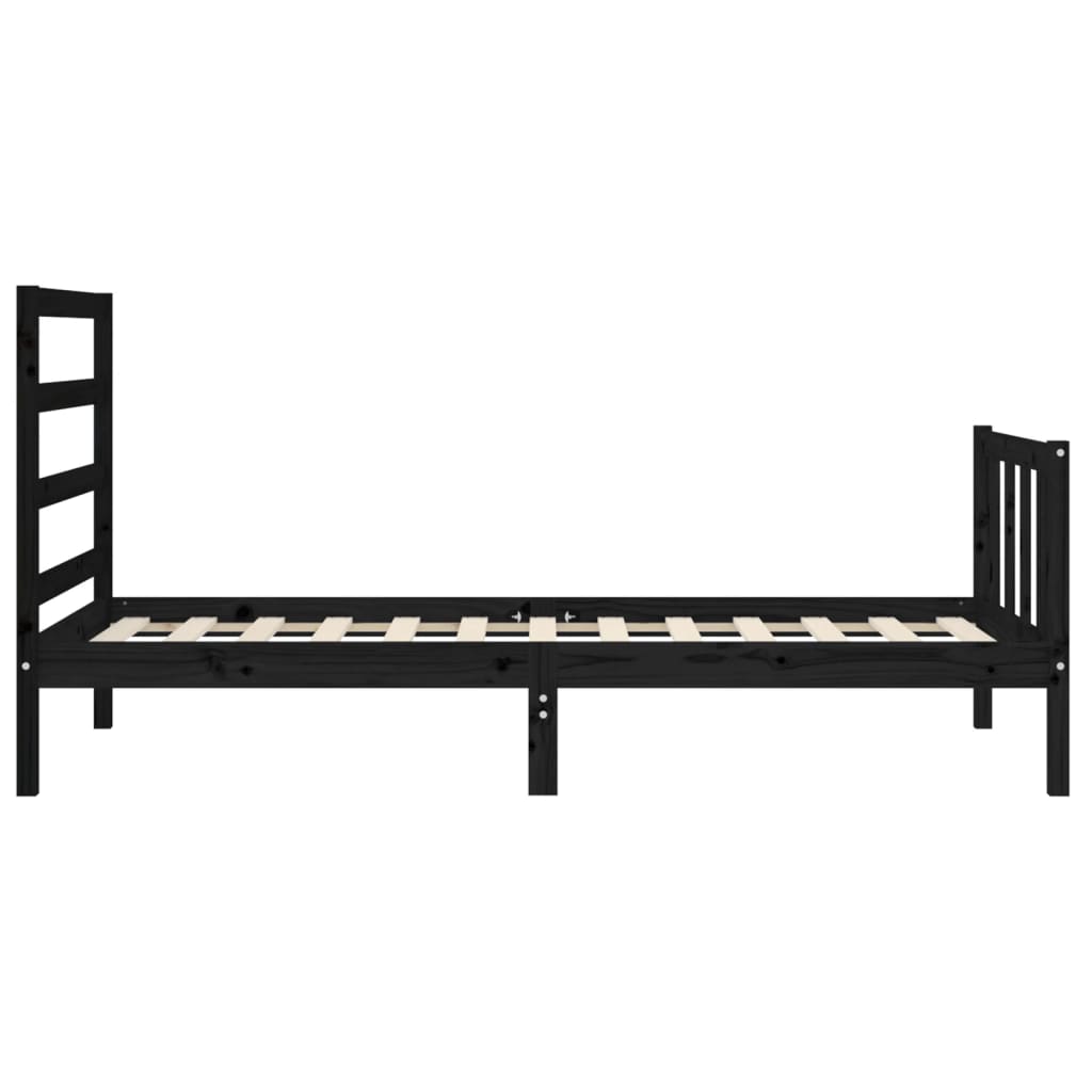 vidaXL Cadru de pat cu tăblie Small Single, negru, lemn masiv vidaXL Cadru de pat cu tăblie Small Single, negru, lemn masiv