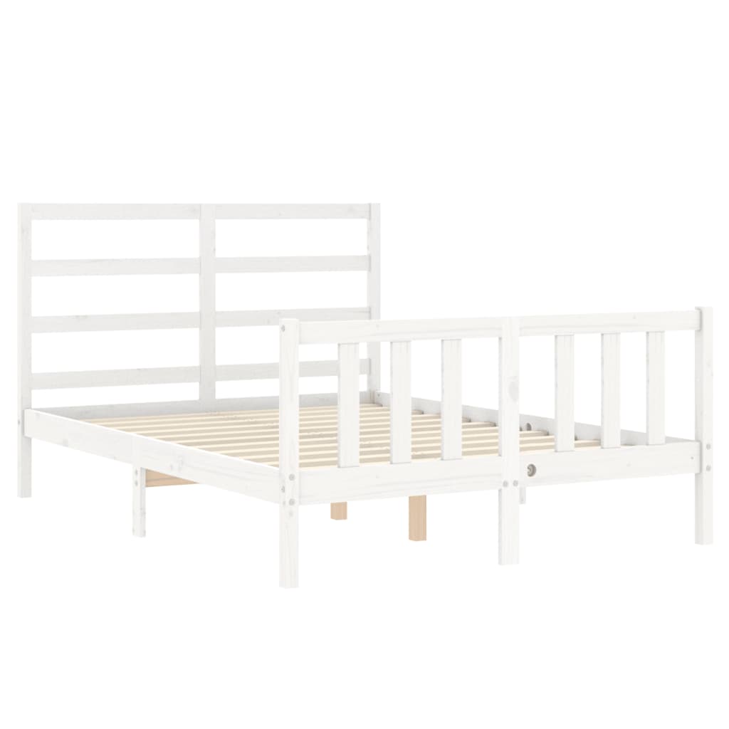 vidaXL Cadru de pat fără saltea, alb, 140x190 cm, lemn masiv de pin