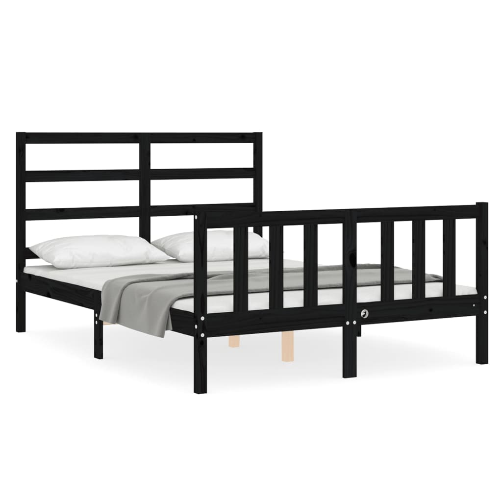 vidaXL Cadru de pat cu tăblie, negru, 140x190 cm, lemn masiv vidaXL Cadru de pat cu tăblie, negru, 140x190 cm, lemn masiv