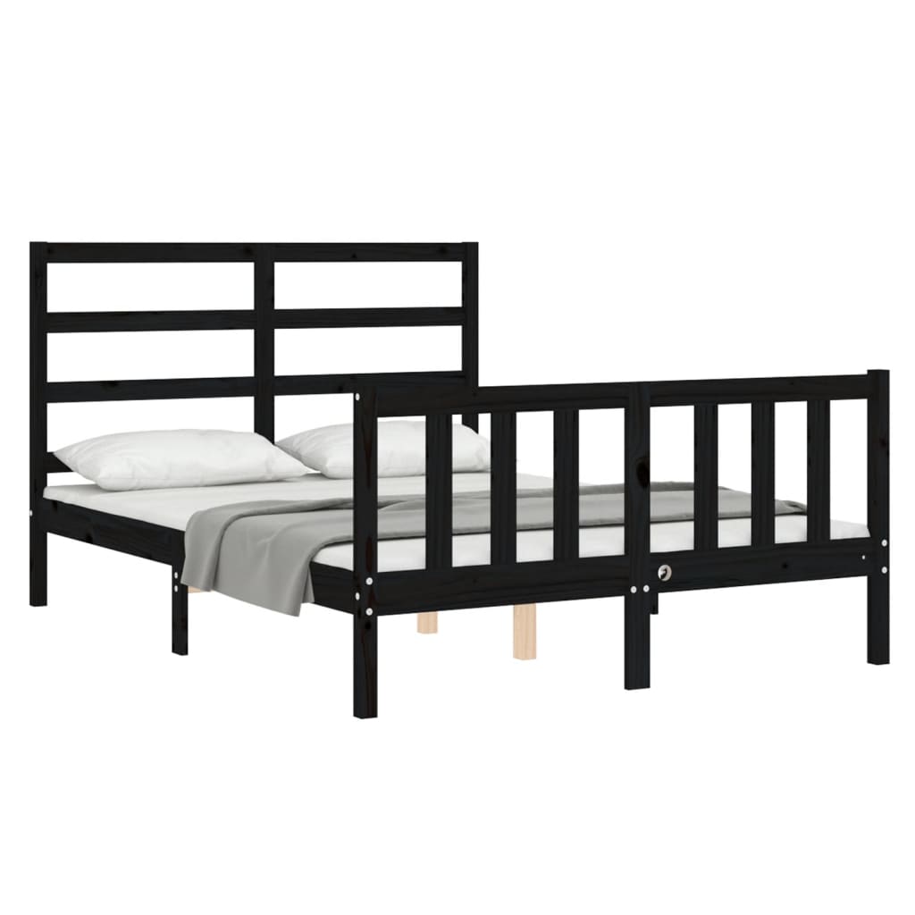 vidaXL Cadru de pat cu tăblie, negru, 140x190 cm, lemn masiv vidaXL Cadru de pat cu tăblie, negru, 140x190 cm, lemn masiv