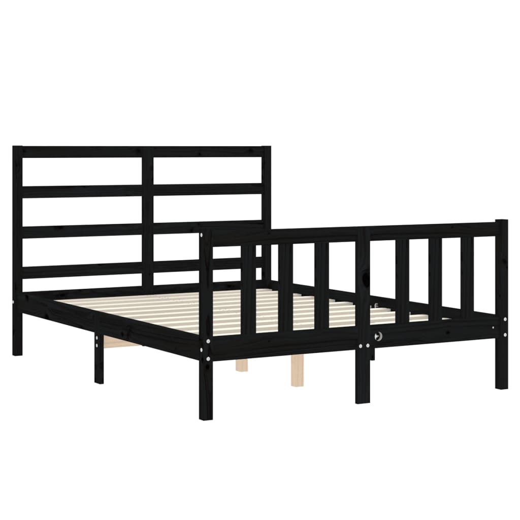vidaXL Cadru de pat cu tăblie, negru, 140x190 cm, lemn masiv vidaXL Cadru de pat cu tăblie, negru, 140x190 cm, lemn masiv