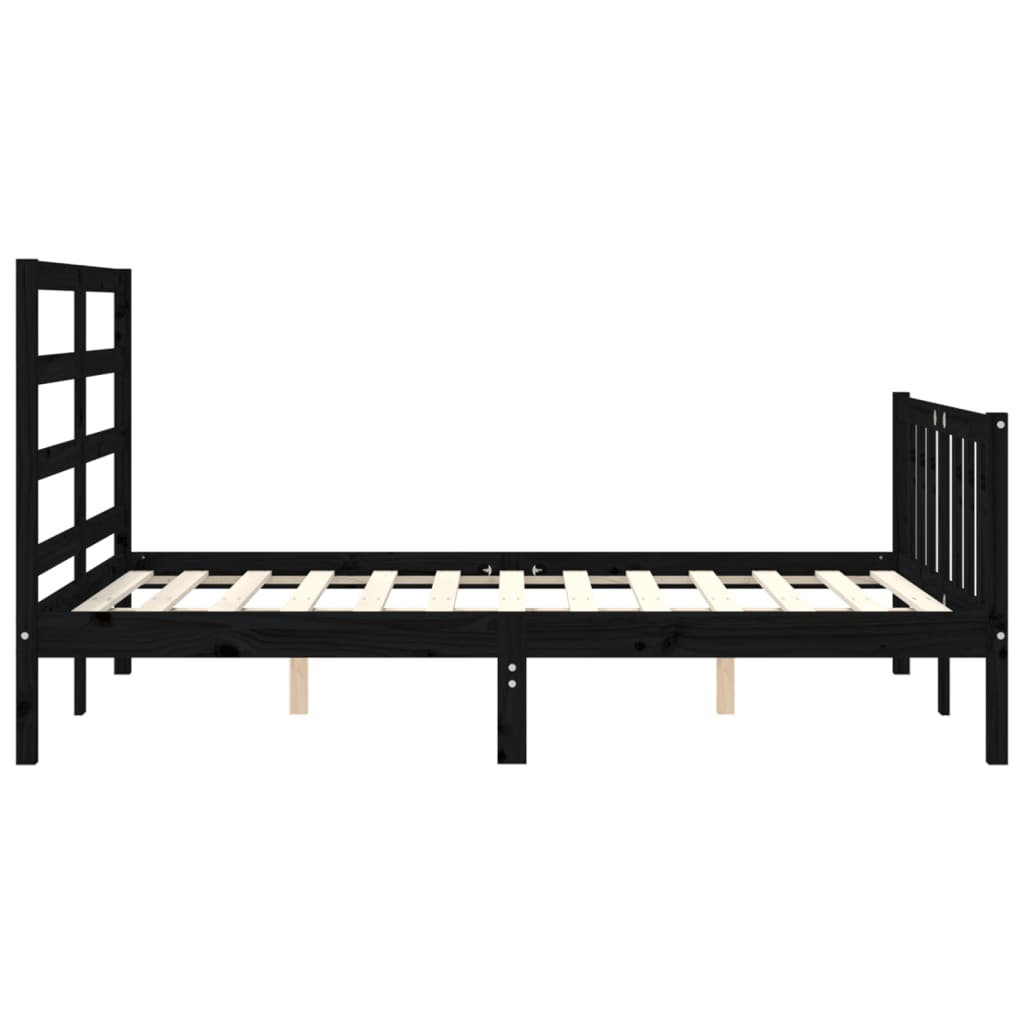 vidaXL Cadru de pat cu tăblie, negru, 140x190 cm, lemn masiv vidaXL Cadru de pat cu tăblie, negru, 140x190 cm, lemn masiv