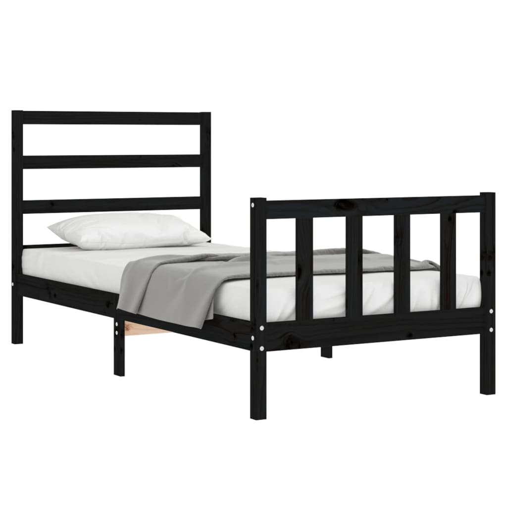 vidaXL Cadru de pat cu tăblie, negru, 100x200 cm, lemn masiv vidaXL Cadru de pat cu tăblie, negru, 100x200 cm, lemn masiv