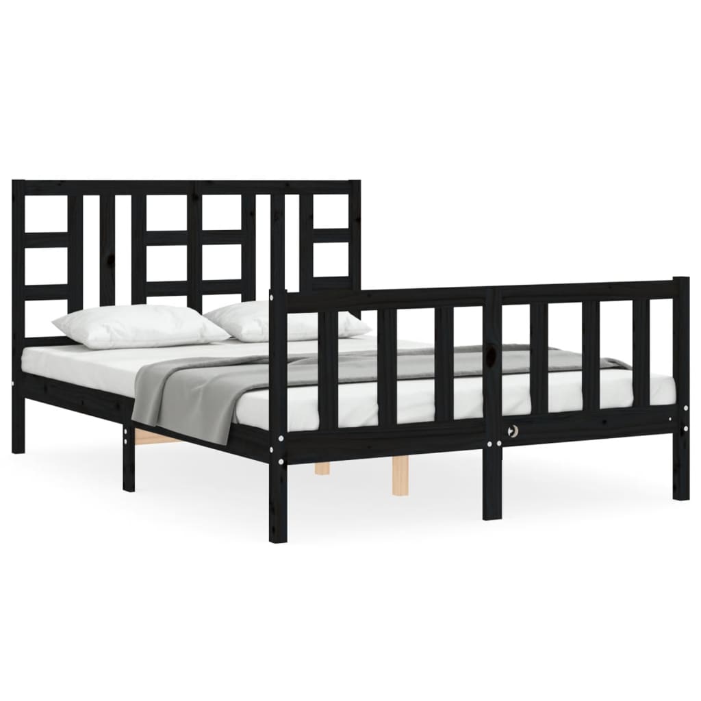 vidaXL Cadru de pat cu tăblie, negru, 140x190 cm, lemn masiv vidaXL Cadru de pat cu tăblie, negru, 140x190 cm, lemn masiv