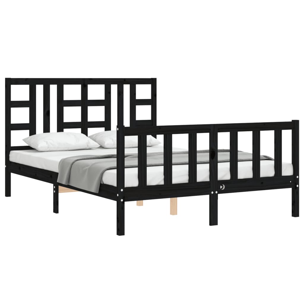 vidaXL Cadru de pat cu tăblie, negru, 140x190 cm, lemn masiv vidaXL Cadru de pat cu tăblie, negru, 140x190 cm, lemn masiv