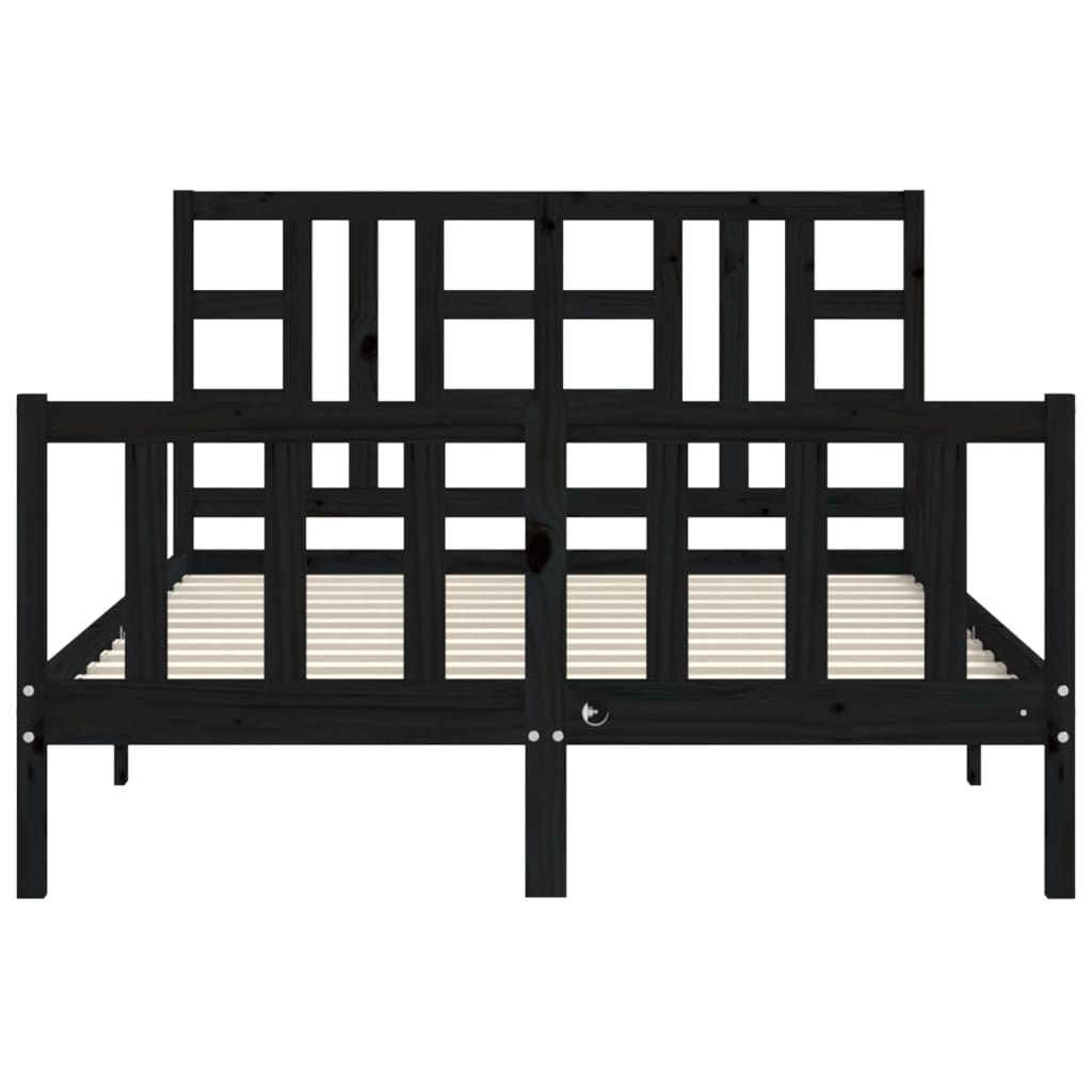 vidaXL Cadru de pat cu tăblie, negru, 140x190 cm, lemn masiv vidaXL Cadru de pat cu tăblie, negru, 140x190 cm, lemn masiv