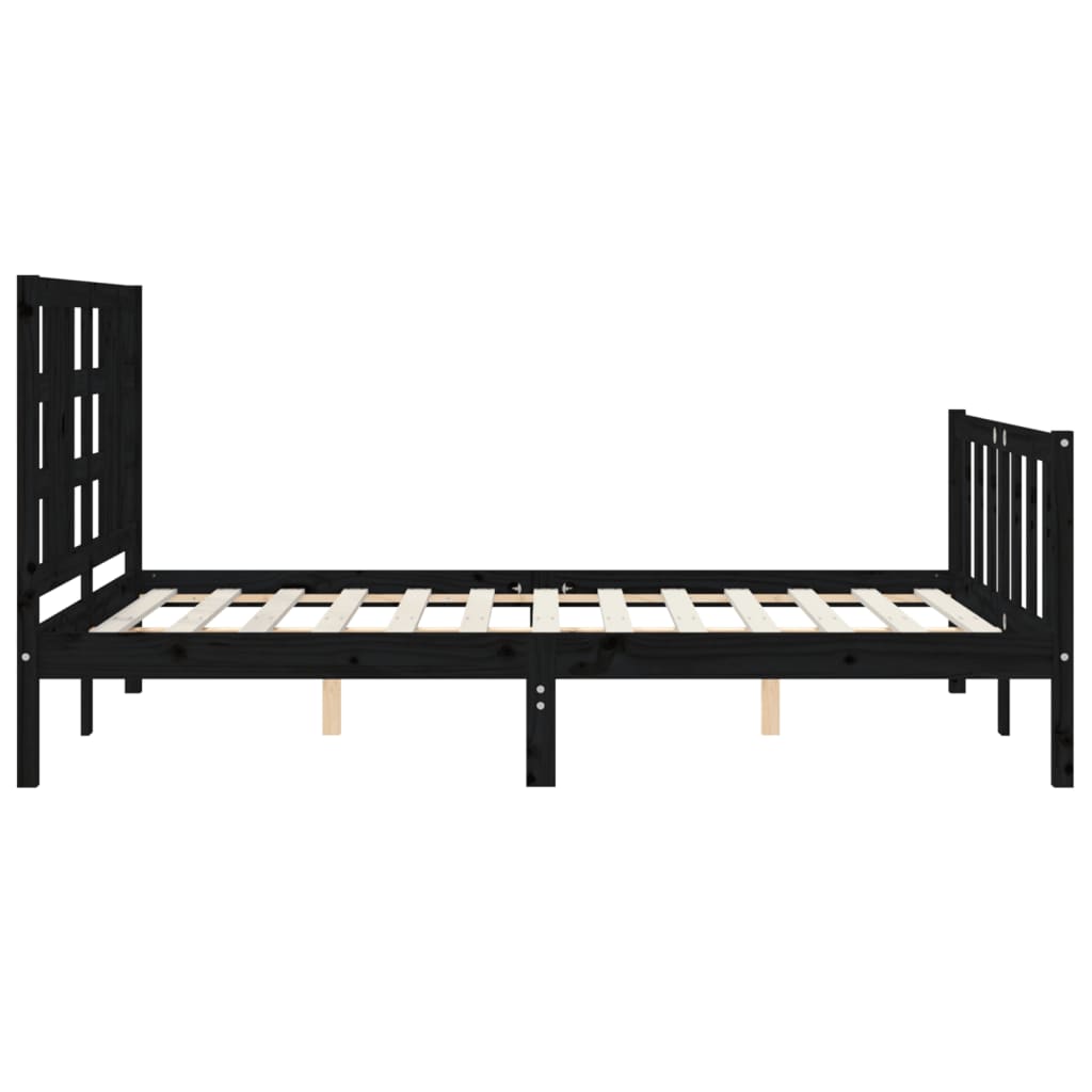 vidaXL Cadru de pat cu tăblie, negru, 140x190 cm, lemn masiv vidaXL Cadru de pat cu tăblie, negru, 140x190 cm, lemn masiv