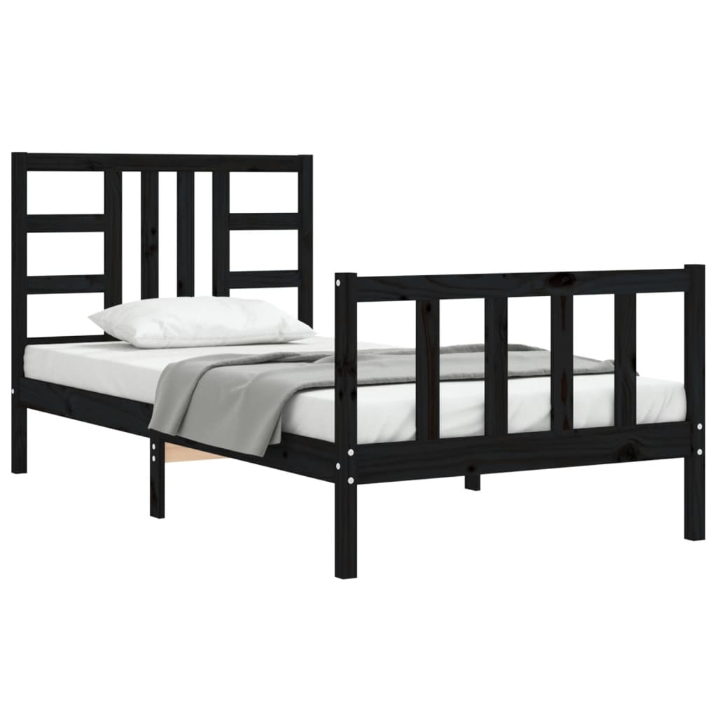 vidaXL Cadru de pat cu tăblie, negru, 100x200 cm, lemn masiv vidaXL Cadru de pat cu tăblie, negru, 100x200 cm, lemn masiv
