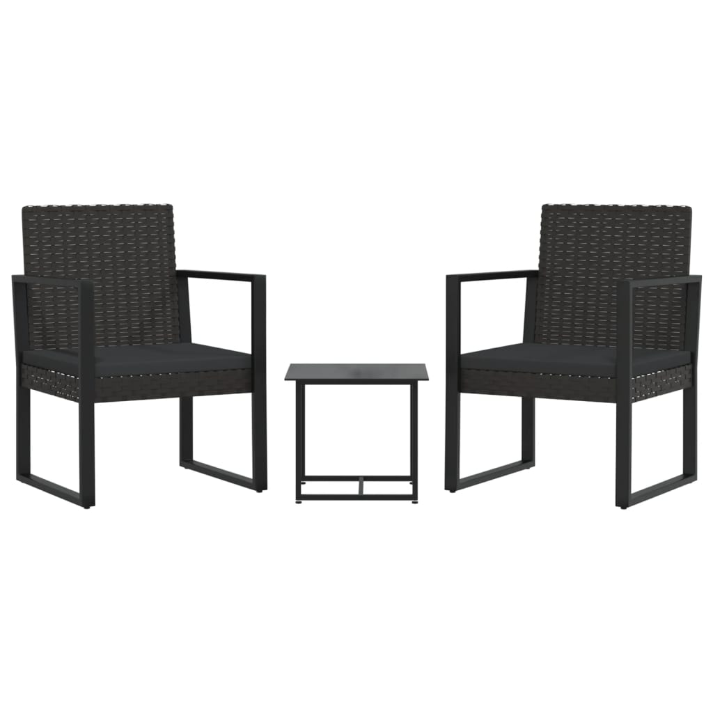 vidaXL Set mobilier de grădină cu perne, 3 piese, negru, poliratan vidaXL Set mobilier de grădină cu perne, 3 piese, negru, poliratan