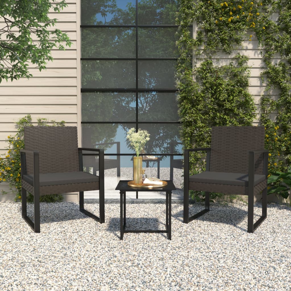 vidaXL Set mobilier de grădină cu perne, 3 piese, negru, poliratan vidaXL Set mobilier de grădină cu perne, 3 piese, negru, poliratan