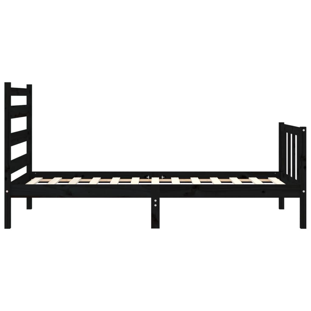 vidaXL Cadru de pat cu tăblie Small Single, negru, lemn masiv
