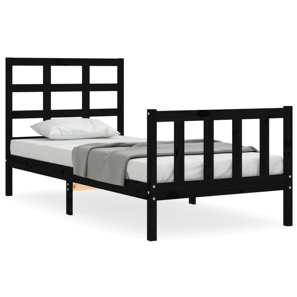 vidaXL Cadru de pat cu tăblie Small Single, negru, lemn masiv