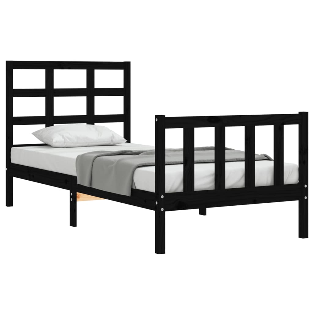 vidaXL Cadru de pat cu tăblie Small Single, negru, lemn masiv