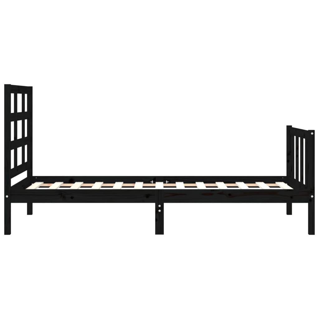 vidaXL Cadru de pat cu tăblie Small Single, negru, lemn masiv