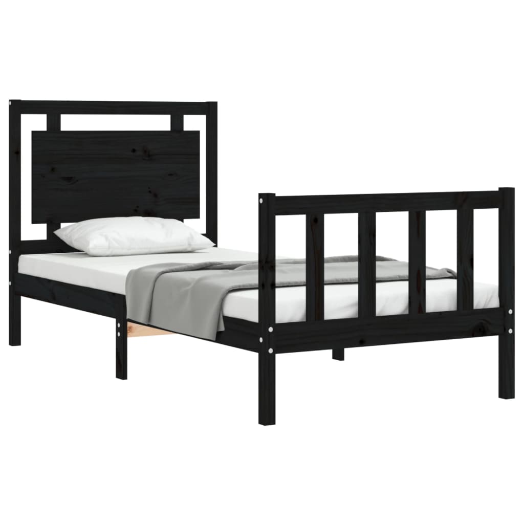 vidaXL Cadru de pat cu tăblie Small Single, negru, lemn masiv vidaXL Cadru de pat cu tăblie Small Single, negru, lemn masiv