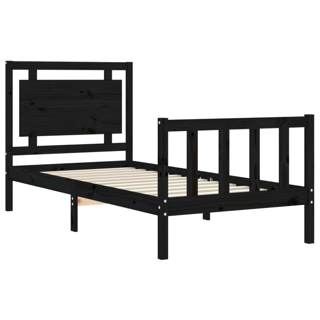 vidaXL Cadru de pat cu tăblie Small Single, negru, lemn masiv vidaXL Cadru de pat cu tăblie Small Single, negru, lemn masiv