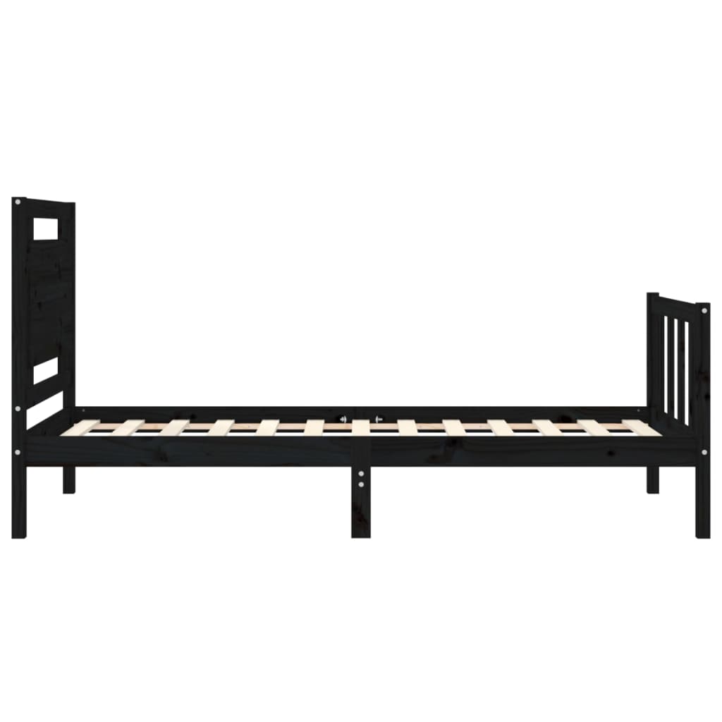 vidaXL Cadru de pat cu tăblie Small Single, negru, lemn masiv vidaXL Cadru de pat cu tăblie Small Single, negru, lemn masiv