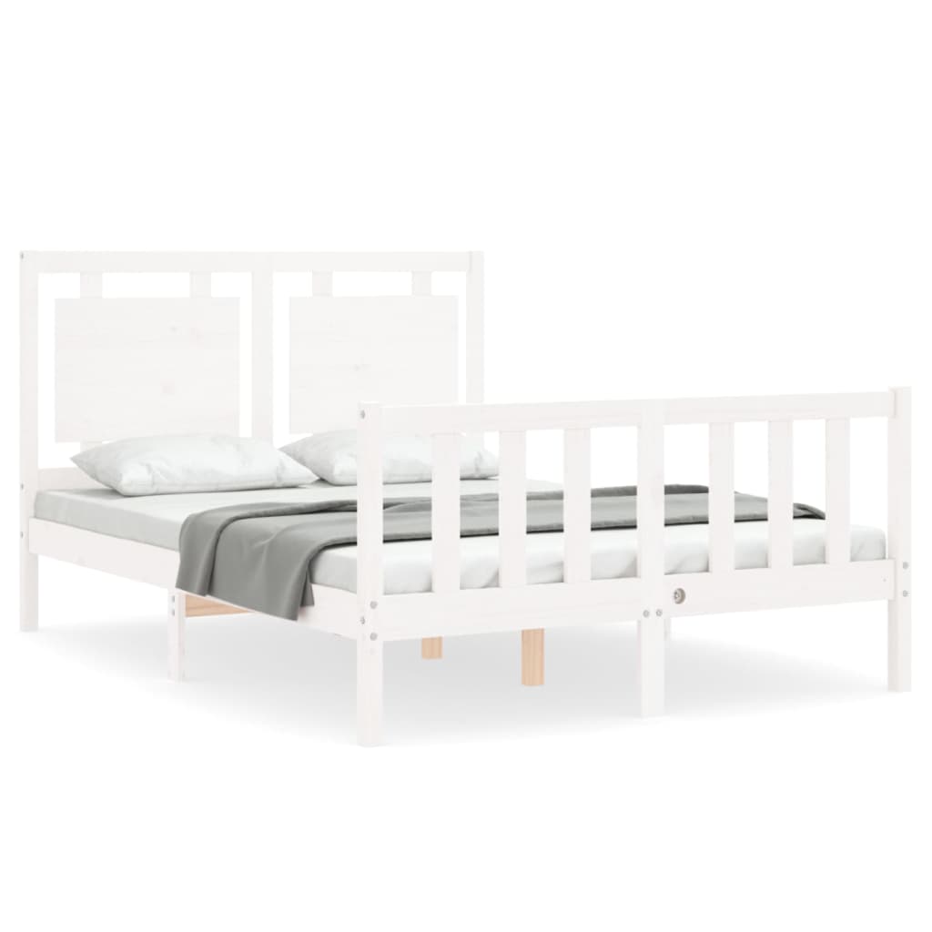vidaXL Cadru de pat fără saltea, alb, 140x190 cm, lemn masiv de pin vidaXL Cadru de pat fără saltea, alb, 140x190 cm, lemn masiv de pin