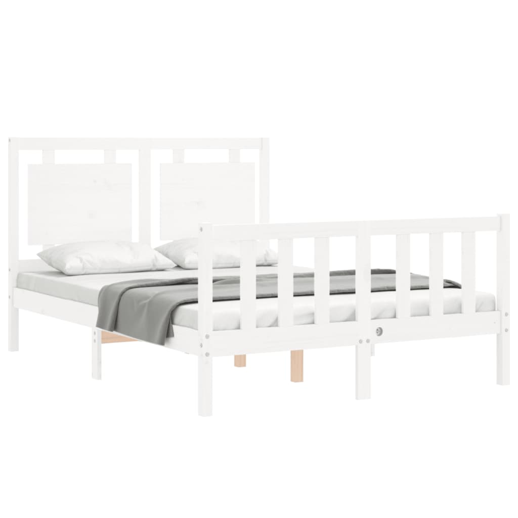 vidaXL Cadru de pat fără saltea, alb, 140x190 cm, lemn masiv de pin vidaXL Cadru de pat fără saltea, alb, 140x190 cm, lemn masiv de pin