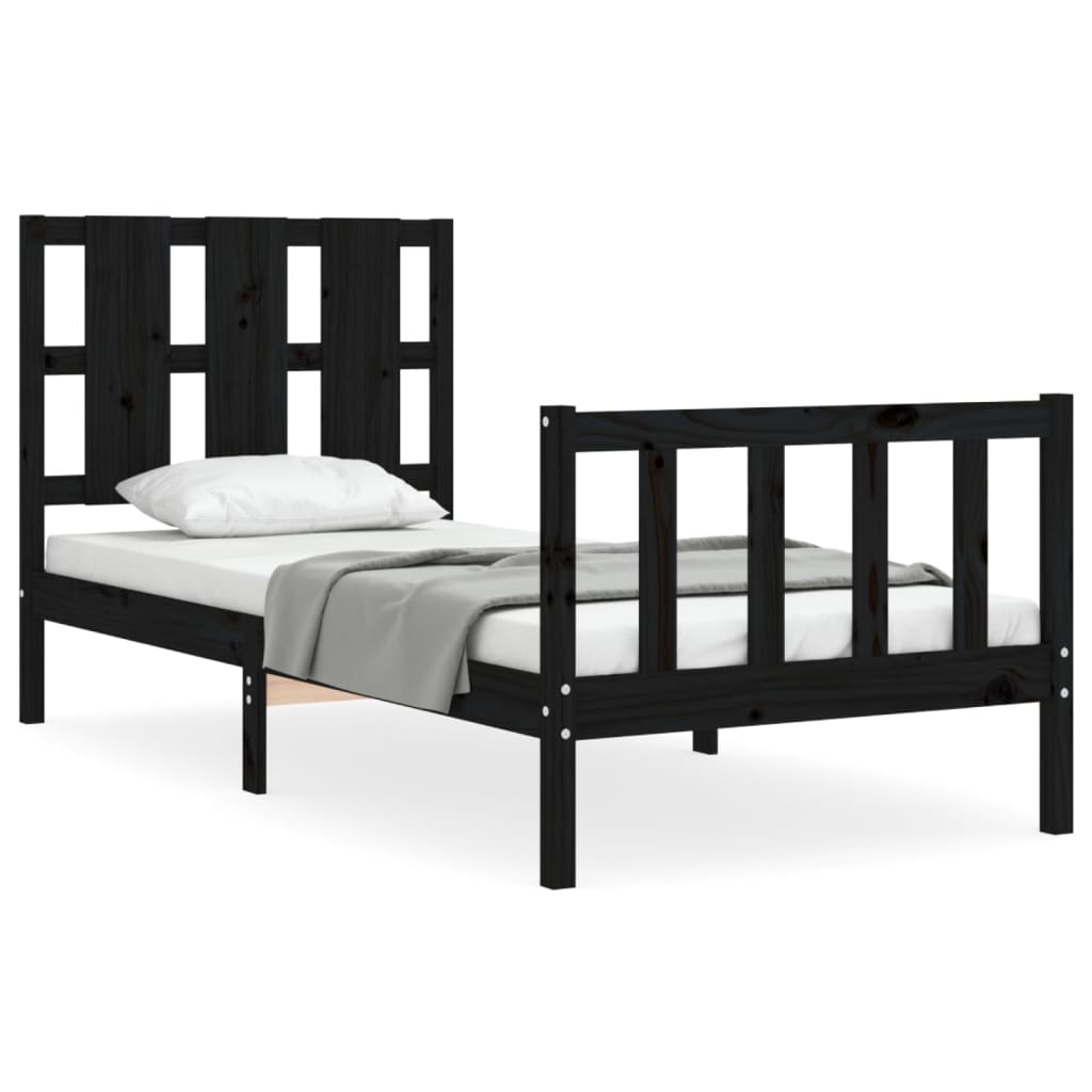 vidaXL Cadru de pat cu tăblie Small Single, negru, lemn masiv vidaXL Cadru de pat cu tăblie Small Single, negru, lemn masiv
