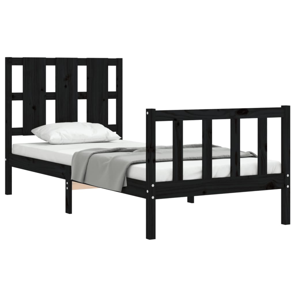 vidaXL Cadru de pat cu tăblie Small Single, negru, lemn masiv vidaXL Cadru de pat cu tăblie Small Single, negru, lemn masiv