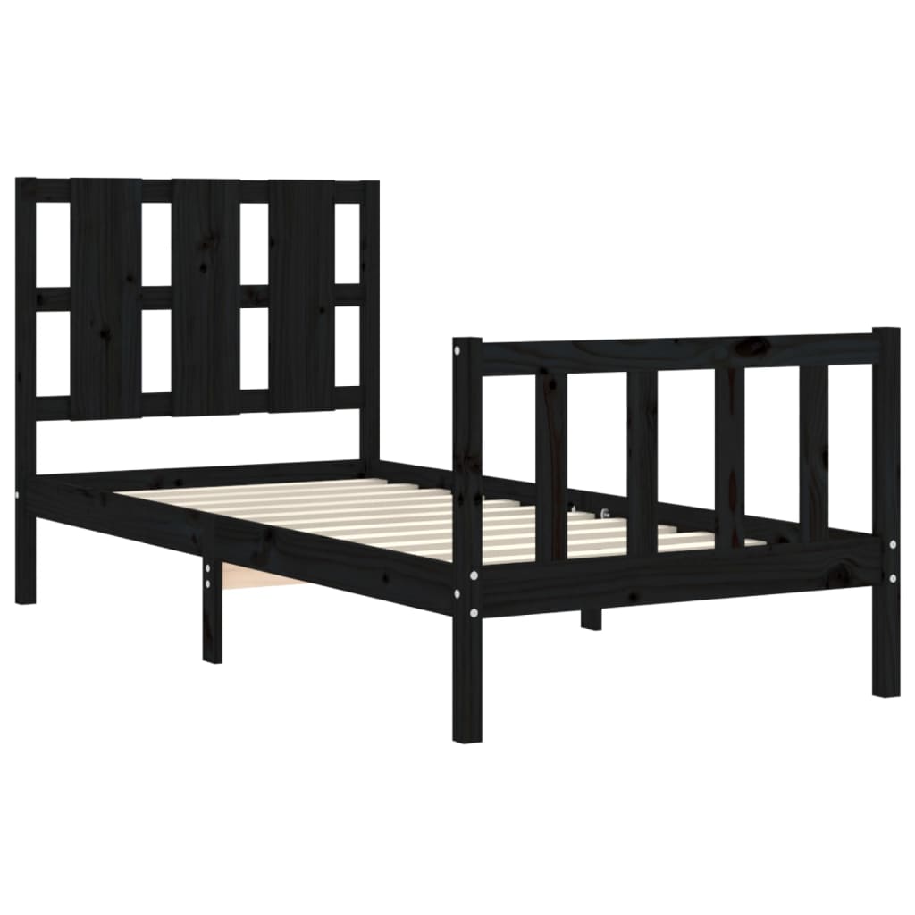 vidaXL Cadru de pat cu tăblie Small Single, negru, lemn masiv vidaXL Cadru de pat cu tăblie Small Single, negru, lemn masiv